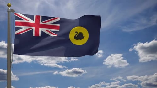 Western Australia Flag Waving on Flagpole with Blue Sky