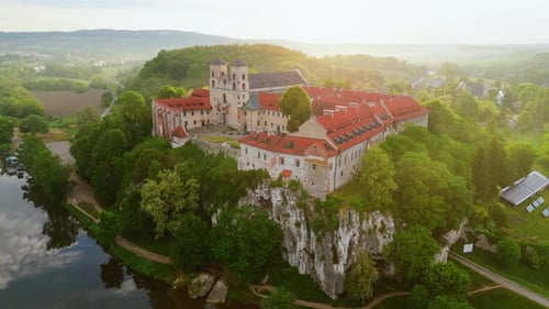 Aerial View of Benedictine Abbey in Tyniec Poland at Dawn