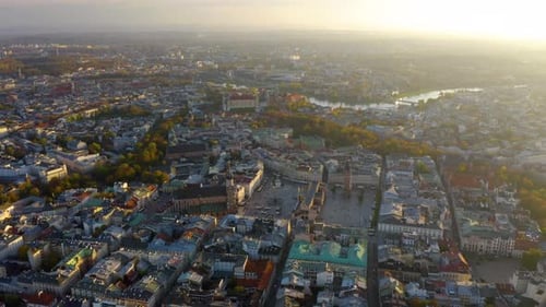 Golden Aerial View of a European Cityscape