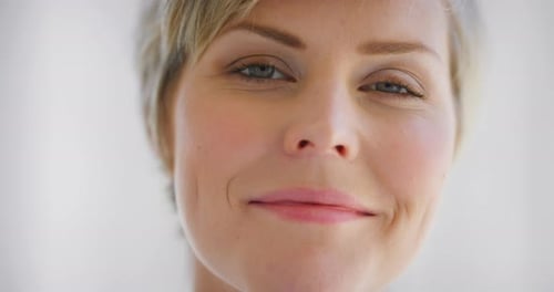 Blonde Woman Smiling Close Up on Face