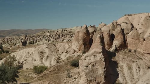 A first-person top-down view of the rocks and mountains in the Valley of Imaginations in Turkey