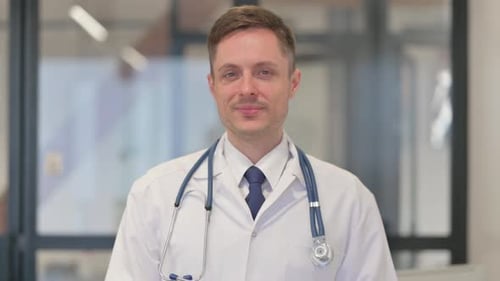 Portrait of Smiling Male Doctor Looking at Camera
