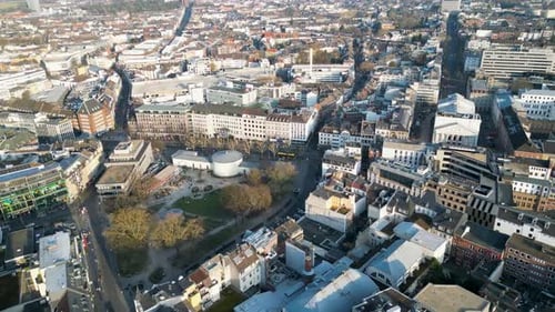 Aerial view of buildings and streets, Germany.