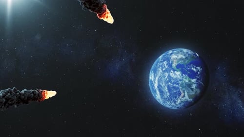 Meteorites Approaching Earth in Space 3D Animation