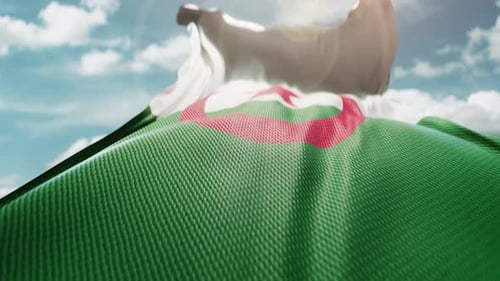 Algeria National Flag Waving in Realistic Slow Motion