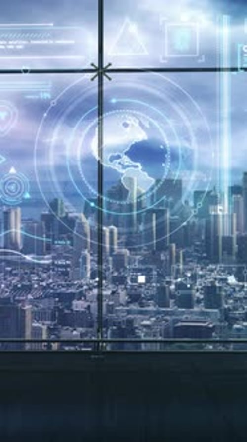 Futuristic HUD Display with Spinning Globe and Data Scan