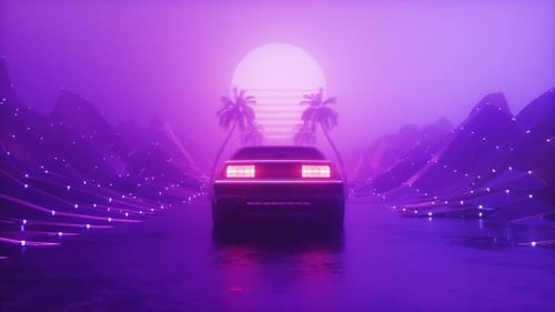 Synthwave Background Of Riding Car With Landscape Loop