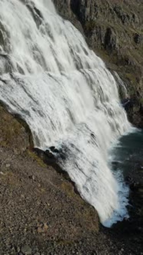 Aerial view of Dynjandi waterfall, Iceland.