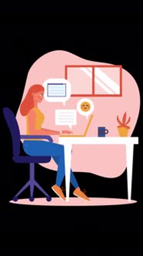 Office Working Woman On Vertical On Alpha Channel