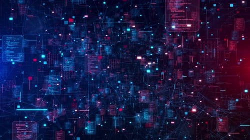 Abstract Data Network Technology Background Blue Red Connection Complex Digital Network Flowing Data