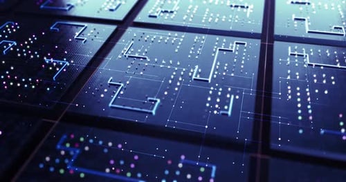 Futuristic Digital Circuit Board Data Network Animation