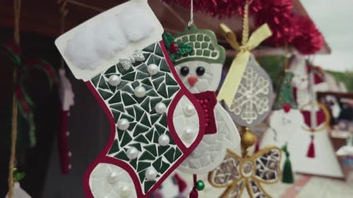 Festive Christmas Ornaments at a Holiday Market