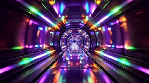 Futuristische Neonlichttunnelanimation mit lebendigem Metall