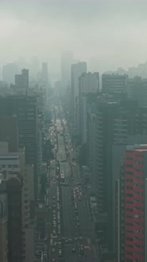 Curitiba city morning pollution with busy Curitiba and pollution skyline scenery pollution