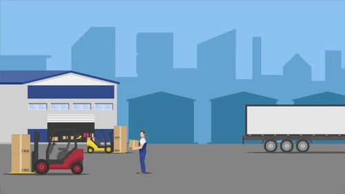 Logistics and Delivery Flat Design Animation at a Warehouse