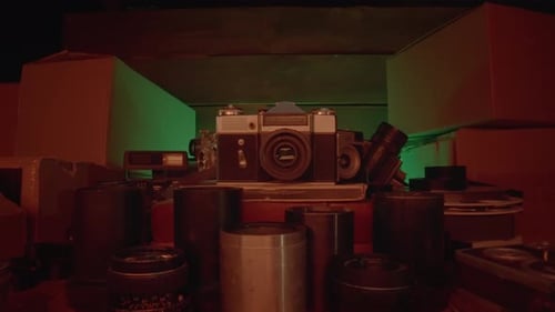 Vintage Collection of Antique Cameras and Lenses Immerse Yourself in an Atmosphere of Mystery and