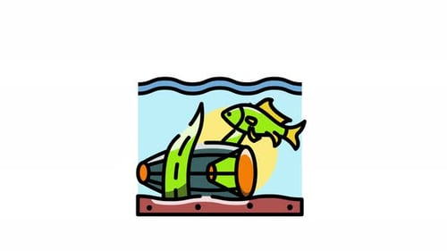 Animated Underwater Fish and Seaweed Flat Design Icon