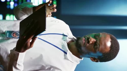 Vertical Video Specialist Checking Data Center Security