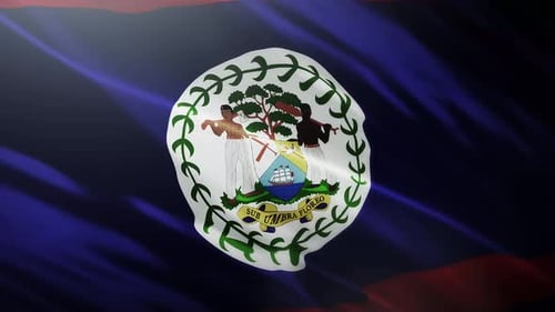 Realistic Belize Flag Waving with National Coat of Arms