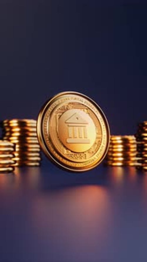 Looping video of CBDC Central Bank Digital Currency golden digital coin floating and rotating