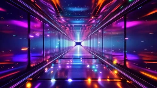 Boucle de tunnel de science-fiction au néon futuriste avec particules brillantes et