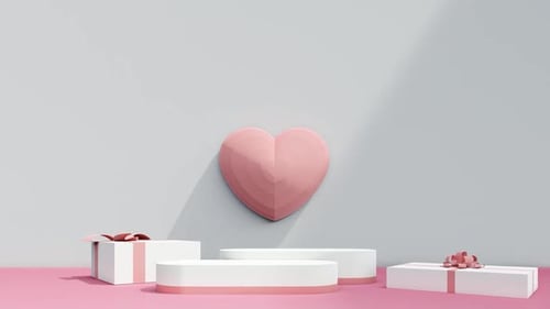 Modern 3D Heart and Gift Box Pedestal Reveal
