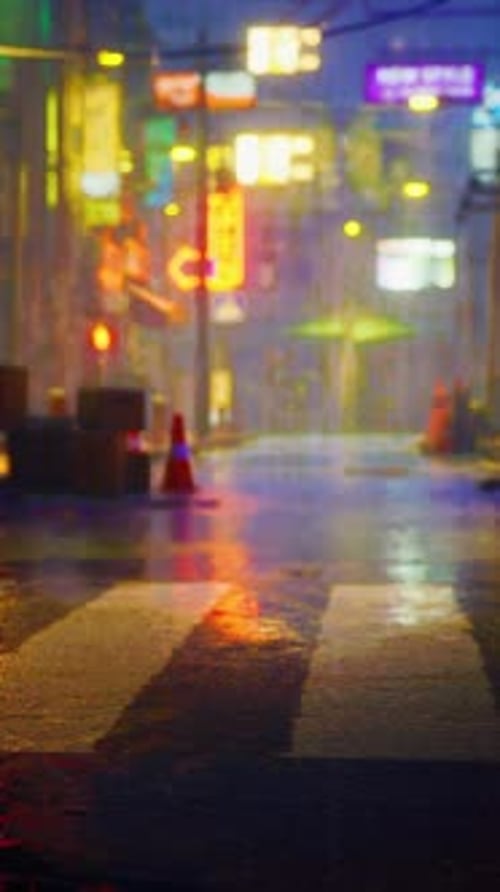 Blurry Night Street in Rain