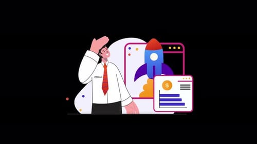 A corporate individual with a rocket symbolizing growth.