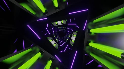 Purple And Lime Neon Glowing Mirrored Triangular Spiral Background Vj Loop In HD