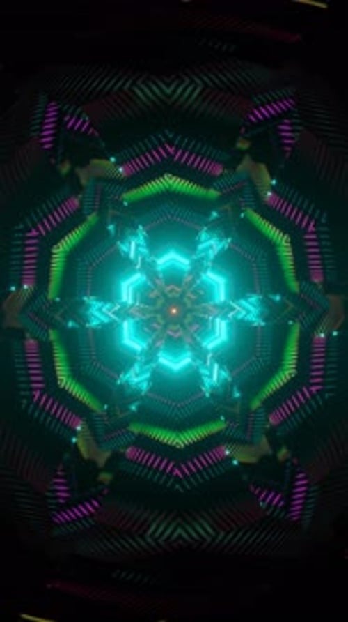 Vertical Video of Rotating Scifi Infinite Tunnel with Multicolor Neon Lights