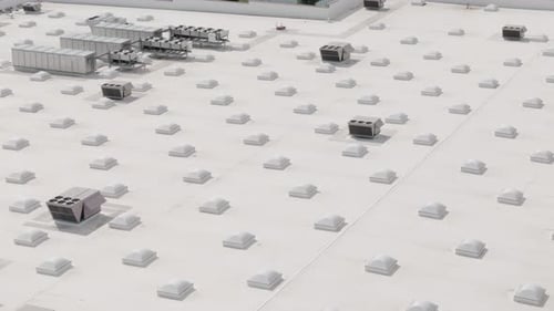 Aerial View of Rooftop With HVAC Systems and Skylights