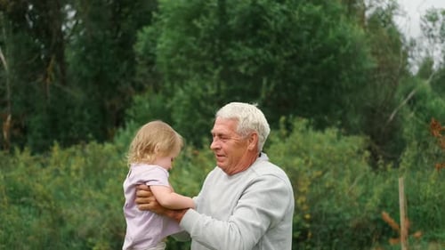Grandfather and Grandchild Baby Have Fun During Walk In Park Happy Family Old Man Grandpa Hugging 2