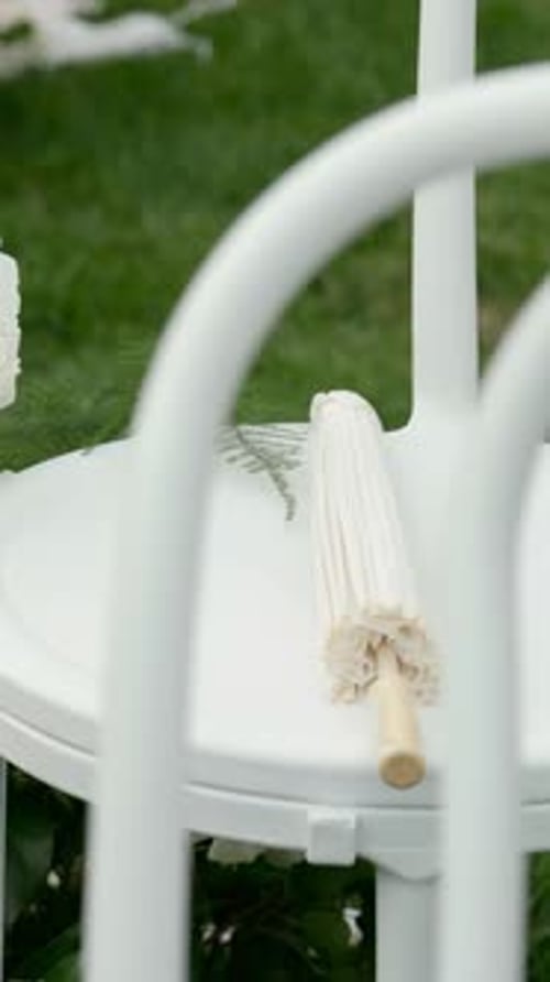 Wedding Parasol and Flower on White Tiered Stand