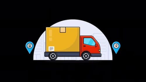 Animated Flat Design Delivery Truck Transporting Logistics Service