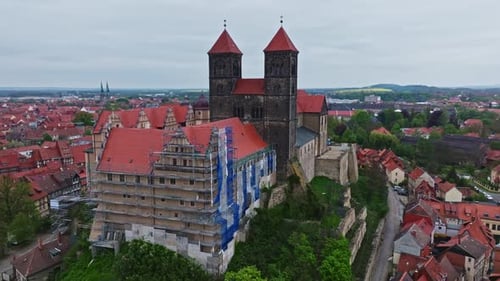Aerial view of Castle and Collegiate Church in Quedlinburg, Germany