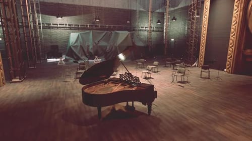 Animated Stage Background with Grand Piano and Ambient Lighting