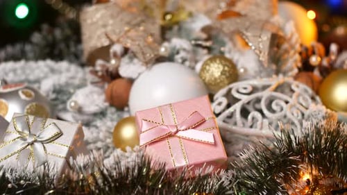 Christmas Decorations with Presents, Baubles and Garland