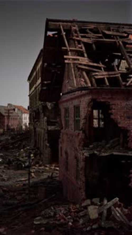 Decaying Building Amidst Debris