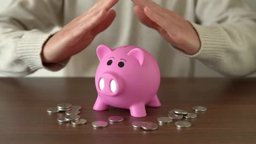 Man taking care of his money. Concept of security and protection of savings.