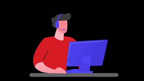 Animated Customer Support Representative Working at Computer