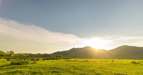 Mountain Meadow Timelapse at the Summer or Autumn Sunset Time