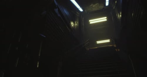 Dark Futuristic Sci-Fi Corridor with Flickering Lights