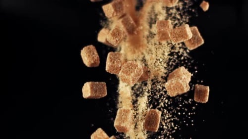 Sugar Cubes Falling on a Black Background Filmed on a Highspeed Camera at 1000 Fps