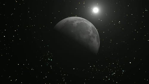 Realistic Rotating Moon in Space with Stars Loop Background