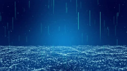 Onda cibernética digital hecha de partículas que fluyen líneas digitales con un fondo de ciberespacio