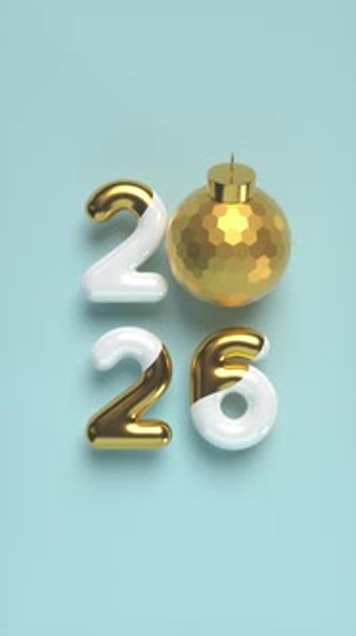 Signe du Nouvel An 2026 avec boule rotative.