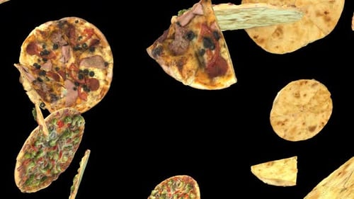 Falling Pizza Slices and Flatbread Animation with Alpha Channel