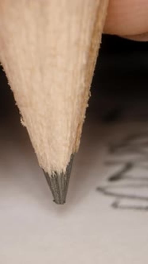 Pencil Draws Sketch on Paper Close Up