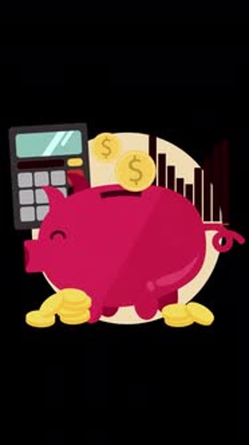 Money Saving In Piggy Bank Vertical Alpha Channel
