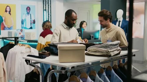 Customer and Assistant Looking at Formal Wear